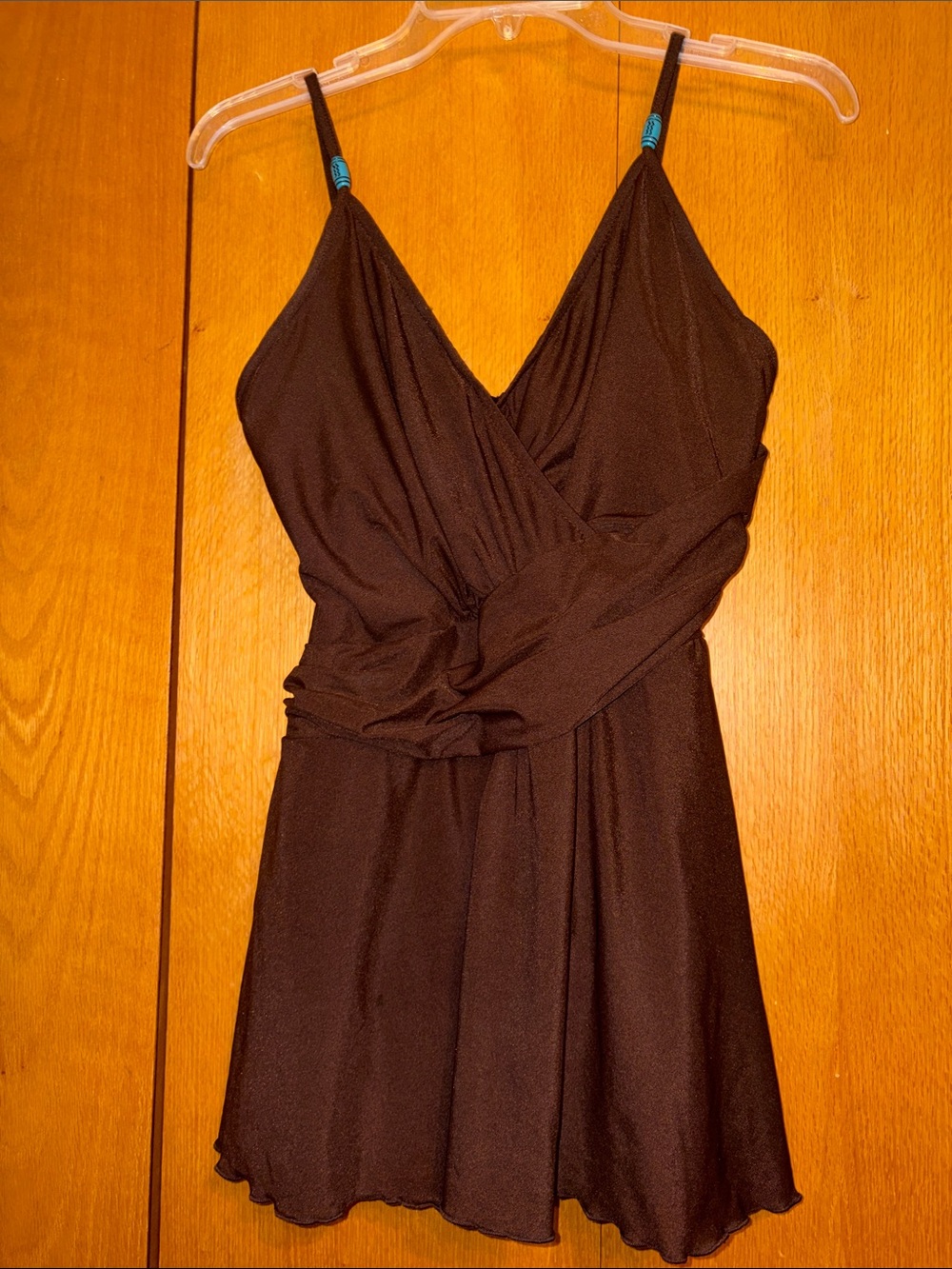 Vintage Carol Wior 10 Brown V Neck 1 pc Underwire Slimming Skirt Swim Dress EUC